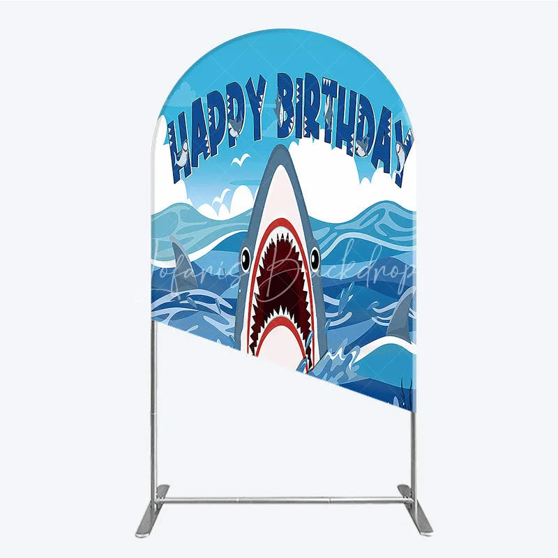 Lofaris Vibrant Blue Ocean Shark Happy Birthday Arch Backdrop Kit Under the Sea Adventure Party Decor for Kids