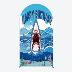 Lofaris Vibrant Blue Ocean Shark Happy Birthday Arch Backdrop Kit Under the Sea Adventure Party Decor for Kids