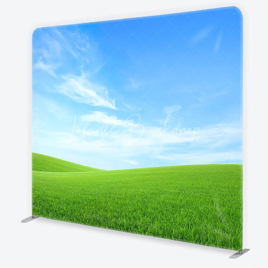 Lofaris Vibrant Blue Sky and Green Rolling Hills Square Double-Sided Backdrop Natural Scenic Photography