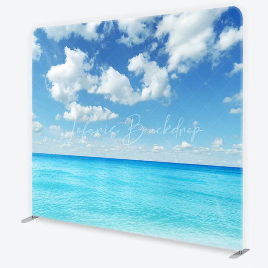Lofaris Vibrant Blue Sky and White Clouds Turquoise Ocean Square Double-Sided Backdrop Summer Beach Photography Prop