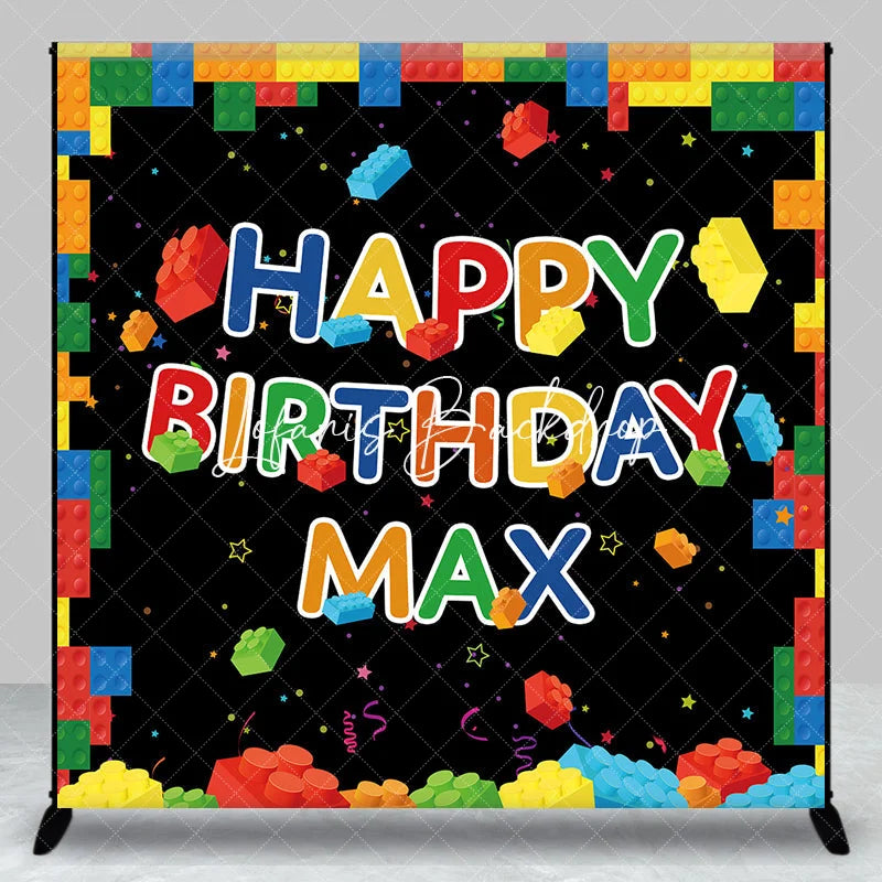 Lofaris Vibrant Building Blocks Happy Birthday Personalized Custom Backdrop Kids Party Decoration for Boys and Girls