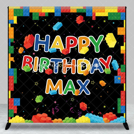 Lofaris Vibrant Building Blocks Happy Birthday Personalized Custom Backdrop Kids Party Decoration for Boys and Girls
