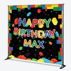 Lofaris Vibrant Building Blocks Happy Birthday Personalized Custom Backdrop Kids Party Decoration for Boys and Girls