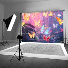 Lofaris Vibrant Butterfly Forest Backdrop Dreamy Pink Purple Photography Background for Kids Birthday Party Baby Shower
