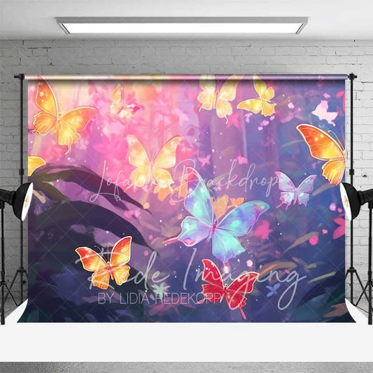 Lofaris Vibrant Butterfly Forest Backdrop Dreamy Pink Purple Photography Background for Kids Birthday Party Baby Shower