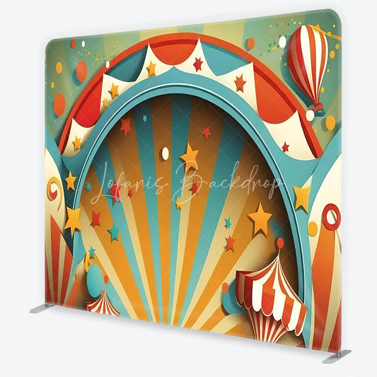 Lofaris Vibrant Carnival Circus Theme Square Double-Sided Backdrop featuring Stars and Hot Air Balloon for Party Decor