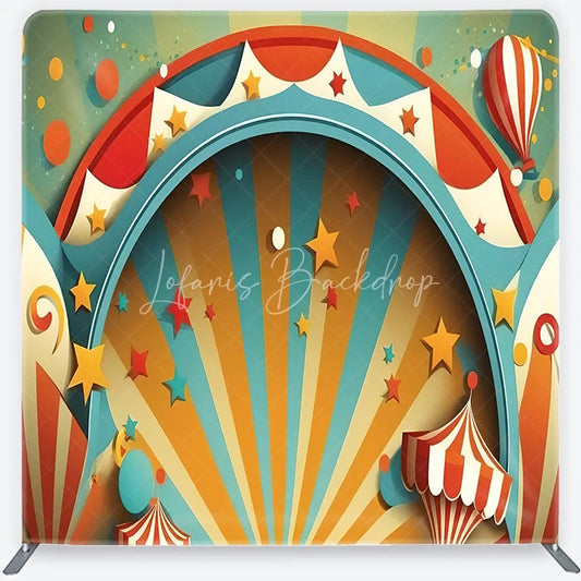 Lofaris Vibrant Carnival Circus Theme Square Double-Sided Backdrop featuring Stars and Hot Air Balloon for Party Decor