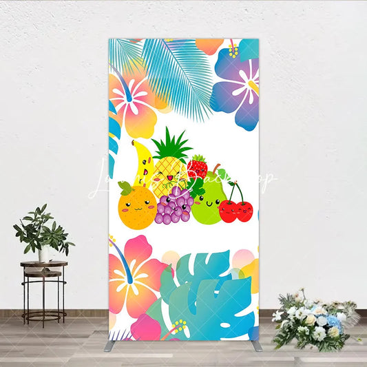 Lofaris Vibrant Cartoon Fruit and Tropical Flower Rectangle Arch Backdrop Summer Party Kids Birthday Decor.