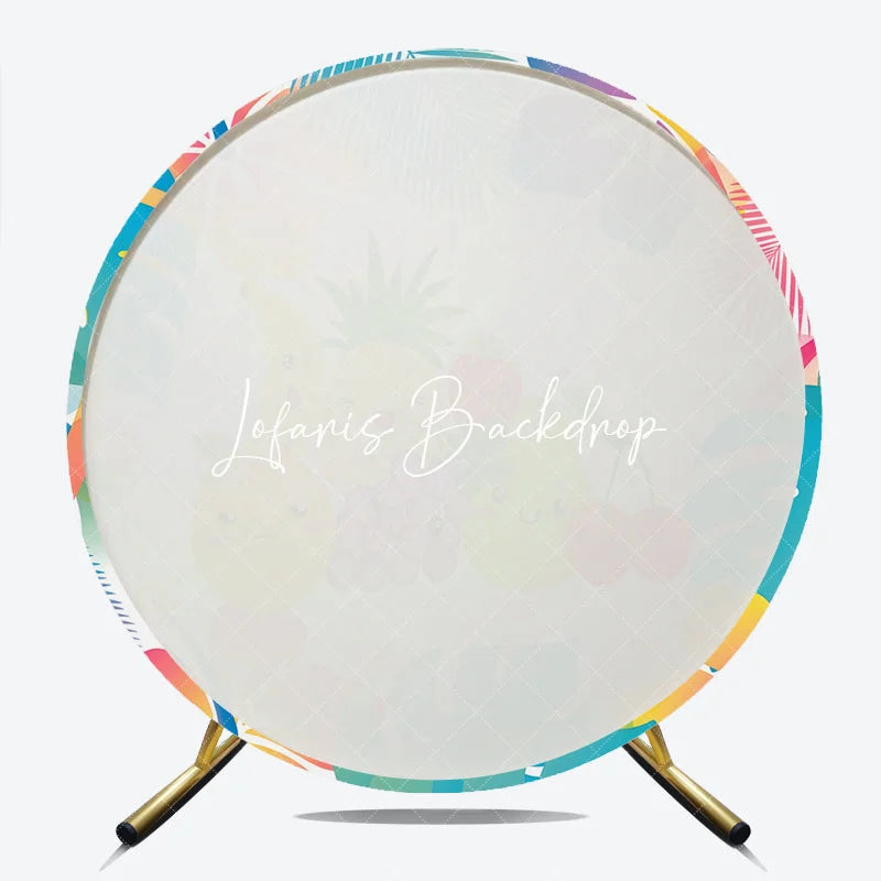 Lofaris Vibrant Cartoon Fruit and Tropical Leaves Round Backdrop Cute Summer Birthday Baby Shower Party Decoration