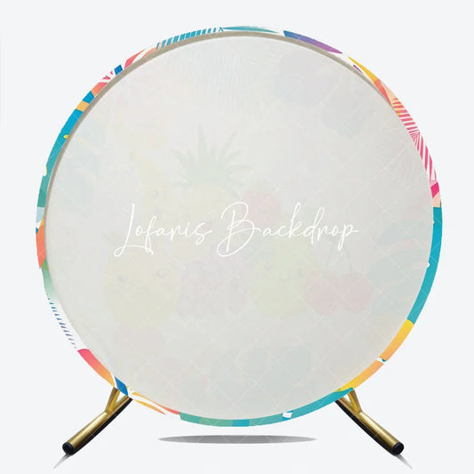 Lofaris Vibrant Cartoon Fruit and Tropical Leaves Round Backdrop Cute Summer Birthday Baby Shower Party Decoration