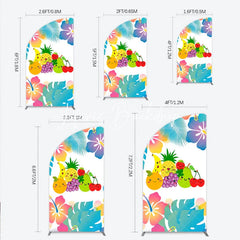 Lofaris Vibrant Cartoon Fruit Half Moon Arch Backdrop with Tropical Leaves Cheerful Summer Birthday Party Decor