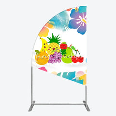 Lofaris Vibrant Cartoon Fruit Half Moon Arch Backdrop with Tropical Leaves Cheerful Summer Birthday Party Decor