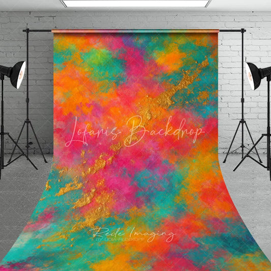 Lofaris Vibrant Colorful Abstract Sweep Backdrop with Gold Accents Artistic Painterly Texture for Photography