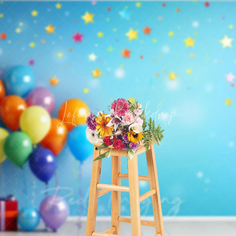 Lofaris Vibrant Colorful Balloons and Falling Stars Photography Backdrop Festive Birthday Party Celebration Decor