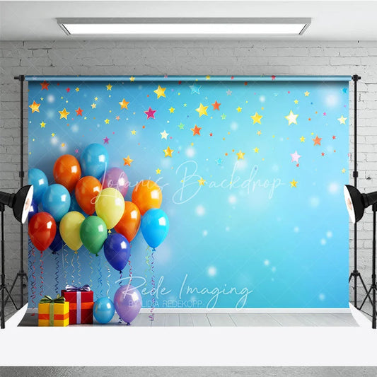 Lofaris Vibrant Colorful Balloons and Falling Stars Photography Backdrop Festive Birthday Party Celebration Decor