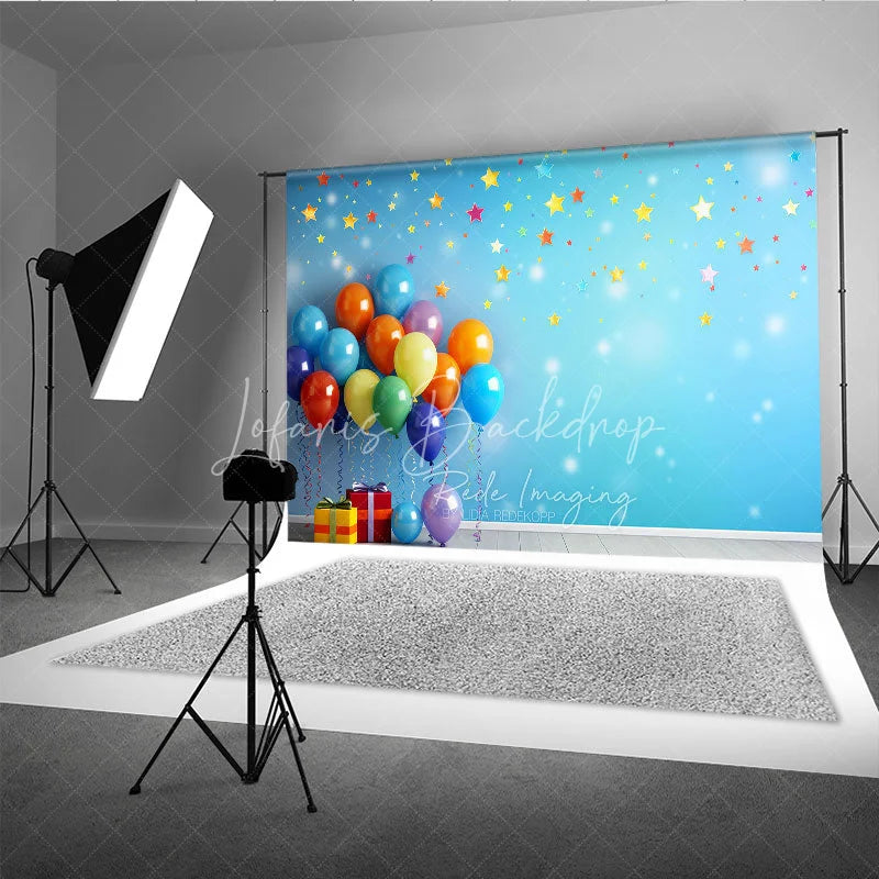 Lofaris Vibrant Colorful Balloons and Falling Stars Photography Backdrop Festive Birthday Party Celebration Decor