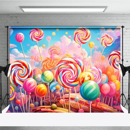 Lofaris Vibrant Colorful Lollipop Candy Land Photography Backdrop Sweet Swirl Candies for Kids Birthday Party