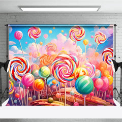 Lofaris Vibrant Colorful Lollipop Candy Land Photography Backdrop Sweet Swirl Candies for Kids Birthday Party