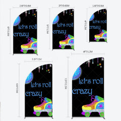 Lofaris Vibrant Disco Ball and Glitter Roller Skate Half Moon Arch Backdrop Let’s Roll Crazy Party Celebration Decor