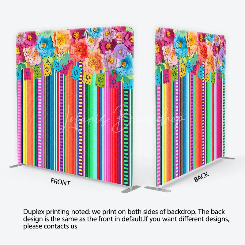 Lofaris Vibrant Fiesta Paper Flower and Banner Square Double-Sided Backdrop Mexican Party Decor