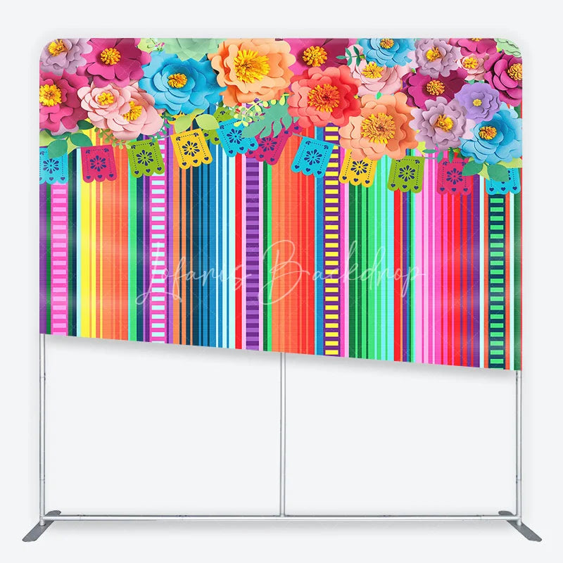 Lofaris Vibrant Fiesta Paper Flower and Banner Square Double-Sided Backdrop Mexican Party Decor
