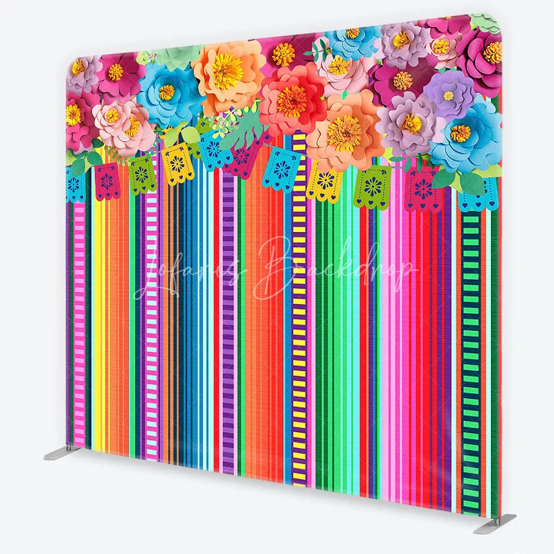 Lofaris Vibrant Fiesta Paper Flower and Banner Square Double-Sided Backdrop Mexican Party Decor