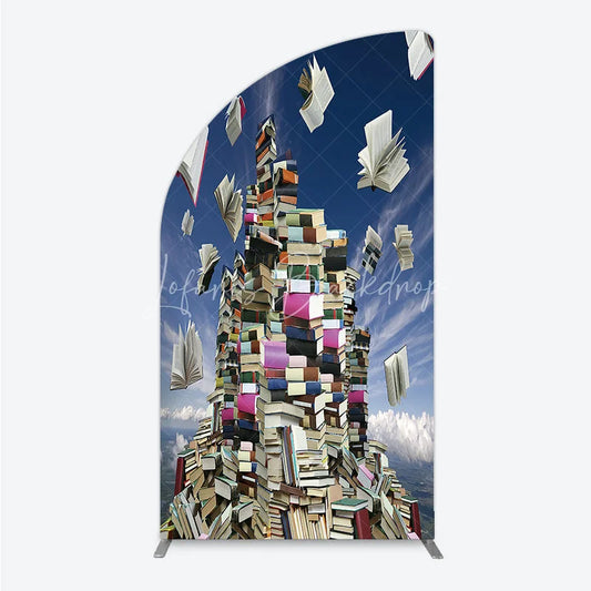 Lofaris Vibrant Floating Books and Blue Sky Half Moon Arch Backdrop Educational Literary Theme Party Decor