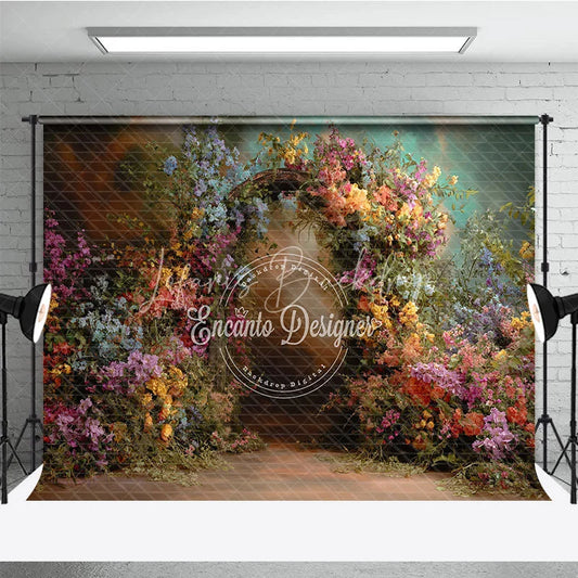 Lofaris Vibrant Floral Archway Photography Backdrop with Lush Greenery Enchanted Garden Wedding Birthday Party Decor
