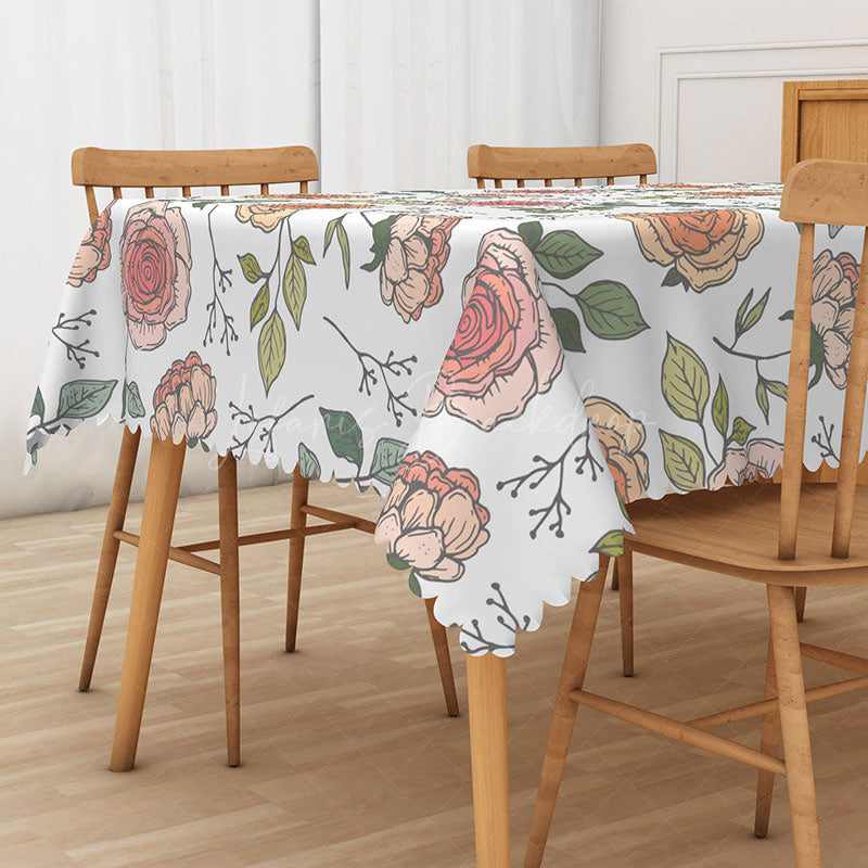 Lofaris Vibrant Floral Tablecloth with Colorful Flowers and Green Leaves for Summer Party Outdoor Dining