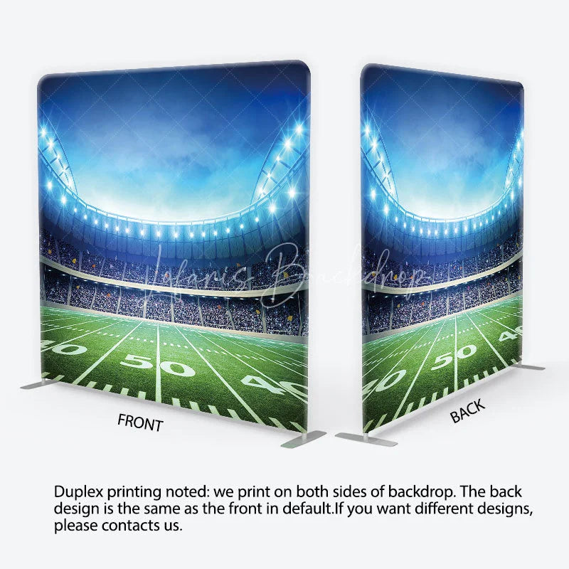 Lofaris Vibrant Football Stadium Field Square Double-Sided Backdrop with Bright Lights Sports Game Day Party Decor