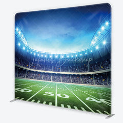 Lofaris Vibrant Football Stadium Field Square Double-Sided Backdrop with Bright Lights Sports Game Day Party Decor