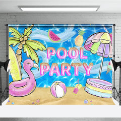 Lofaris Vibrant Glitter Pool Party Flamingo Palm Tree Photography Backdrop Summer Beach Celebration Decor
