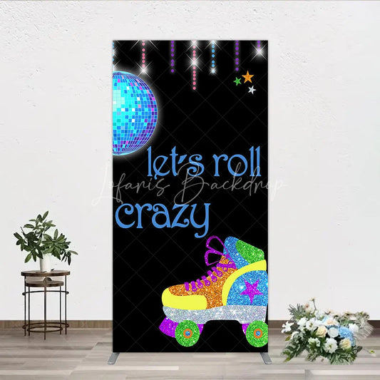 Lofaris Vibrant Glitter Roller Skate and Disco Ball Rectangle Arch Backdrop Let’s Roll Crazy Retro Birthday Party Decor