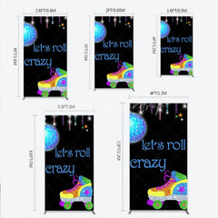Lofaris Vibrant Glitter Roller Skate and Disco Ball Rectangle Arch Backdrop Let’s Roll Crazy Retro Birthday Party Decor