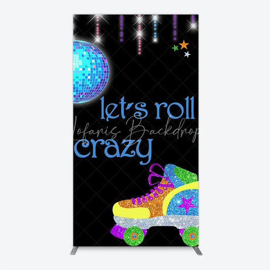 Lofaris Vibrant Glitter Roller Skate and Disco Ball Rectangle Arch Backdrop Let’s Roll Crazy Retro Birthday Party Decor