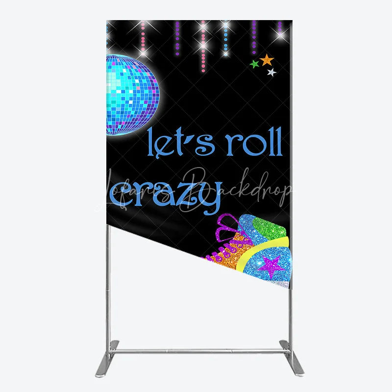 Lofaris Vibrant Glitter Roller Skate and Disco Ball Rectangle Arch Backdrop Let’s Roll Crazy Retro Birthday Party Decor