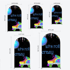 Lofaris Vibrant Glitter Roller Skate and Disco Ball Round Top Arch Backdrop Let’s Roll Crazy Party Decor