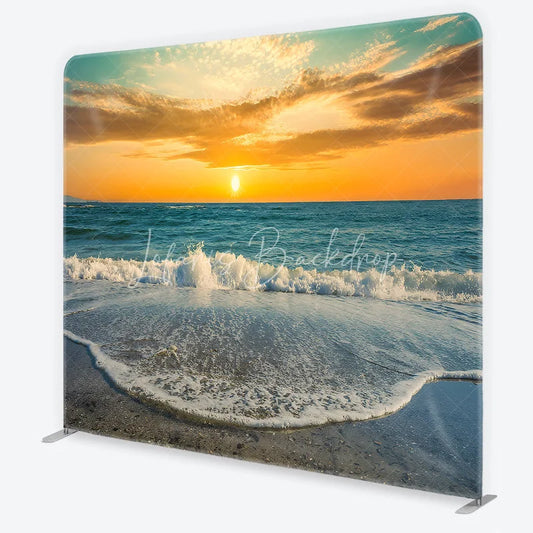 Lofaris Vibrant Golden Sunset Ocean Waves Beach square double-sided backdrop Serene Summer Photography Background Decor