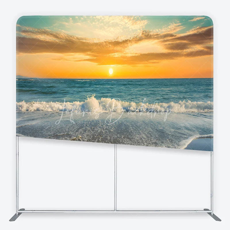 Lofaris Vibrant Golden Sunset Ocean Waves Beach square double-sided backdrop Serene Summer Photography Background Decor