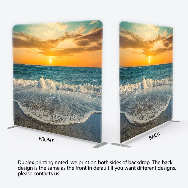 Lofaris Vibrant Golden Sunset Ocean Waves Beach square double-sided backdrop Serene Summer Photography Background Decor