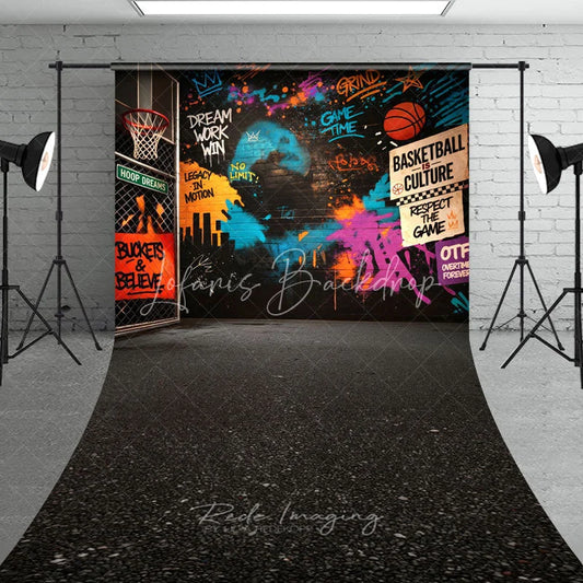 Lofaris Vibrant Graffiti Basketball Hoop Street Art Sweep Backdrop Urban Sports Theme Photo Booth Background for Teen Party