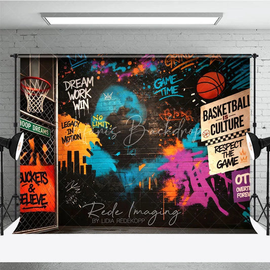 Lofaris Vibrant Graffiti Basketball Photography Backdrop Urban Street Art with Motivational Quotes Sports Theme Party