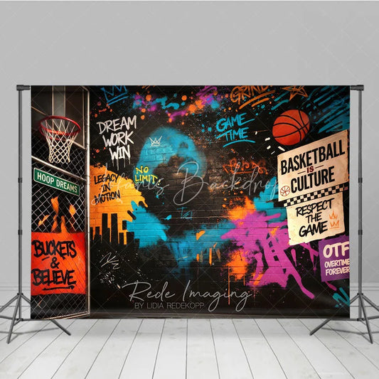 Lofaris Vibrant Graffiti Basketball Photography Backdrop Urban Street Art with Motivational Quotes Sports Theme Party