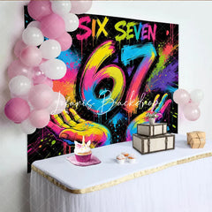 Lofaris Vibrant Graffiti Style Six Seven 67 Birthday Backdrop with Neon Paint Splatter Colorful Celebration Party Decor