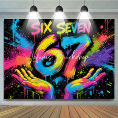 Lofaris Vibrant Graffiti Style Six Seven 67 Birthday Backdrop with Neon Paint Splatter Colorful Celebration Party Decor