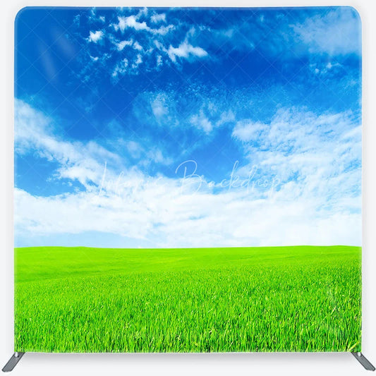 Lofaris Vibrant Green Field and Blue Sky with White Clouds Square Double-Sided Backdrop Natural Outdoor Landscape
