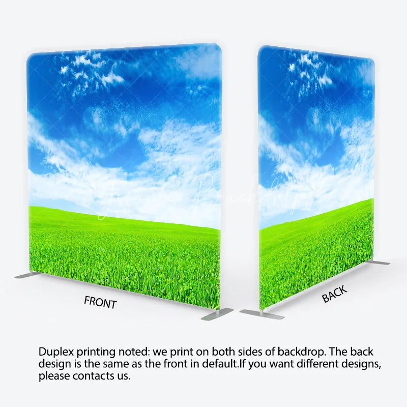 Lofaris Vibrant Green Field and Blue Sky with White Clouds Square Double-Sided Backdrop Natural Outdoor Landscape