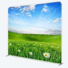 Lofaris Vibrant Green Meadow with White Daisies Square Double-Sided Backdrop Spring Outdoor Party Decor