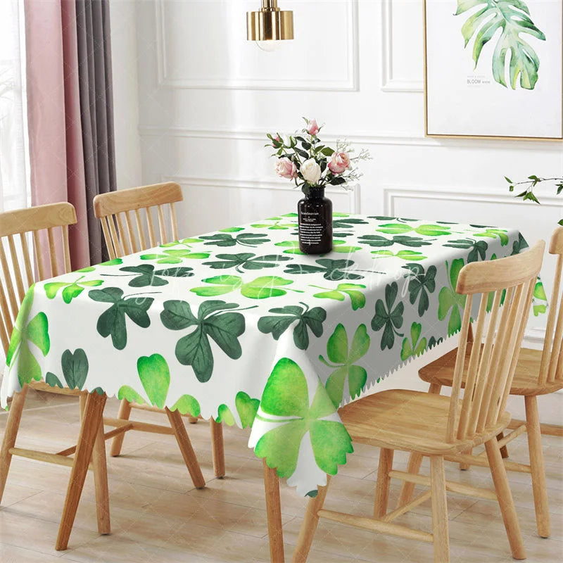 Lofaris Vibrant Green Watercolor Clover Rectangle Tablecloth Lucky Shamrock St Patricks Day Table Cover
