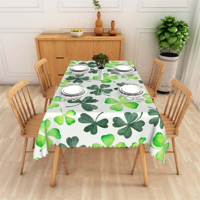 Lofaris Vibrant Green Watercolor Clover Rectangle Tablecloth Lucky Shamrock St Patricks Day Table Cover